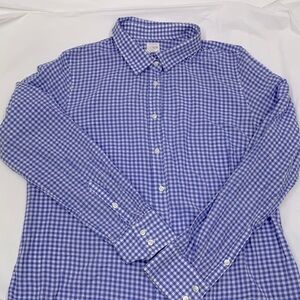 Women J Crew White Blue Mini Checker The Perfect Shirt Button Long Sleeve Size L